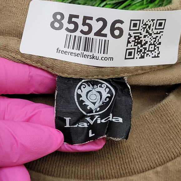 Vintage La-Vida Cross Heart Shirt Medium 20x27 Brown - Picture 6 of 16